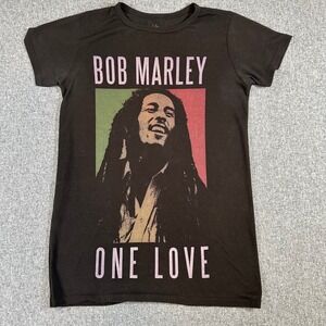 Bob Marley One Love Graphic T Shirt Womens XS Zion Rootswear Reggae Black Tee